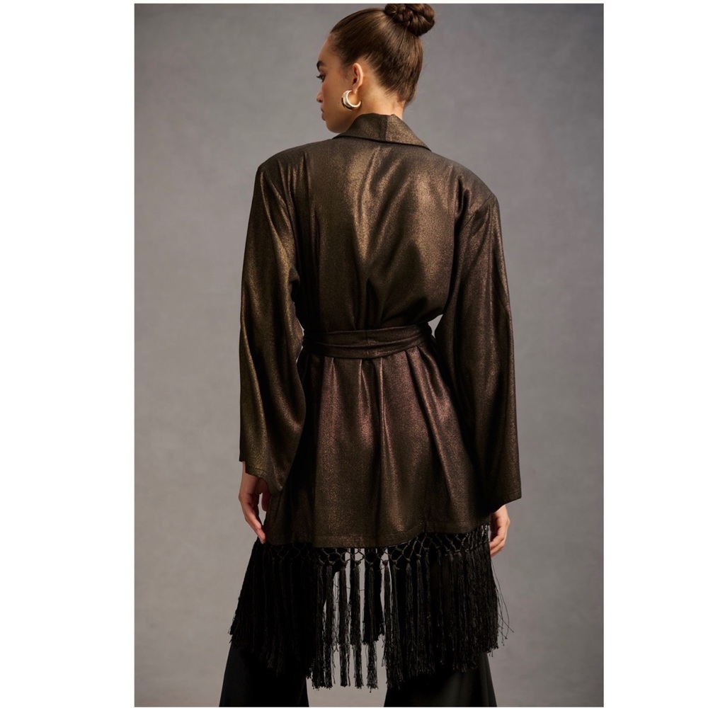 Anthropologie Metallic Fringe Kimono Duster Jacket - Picture 3 of 7